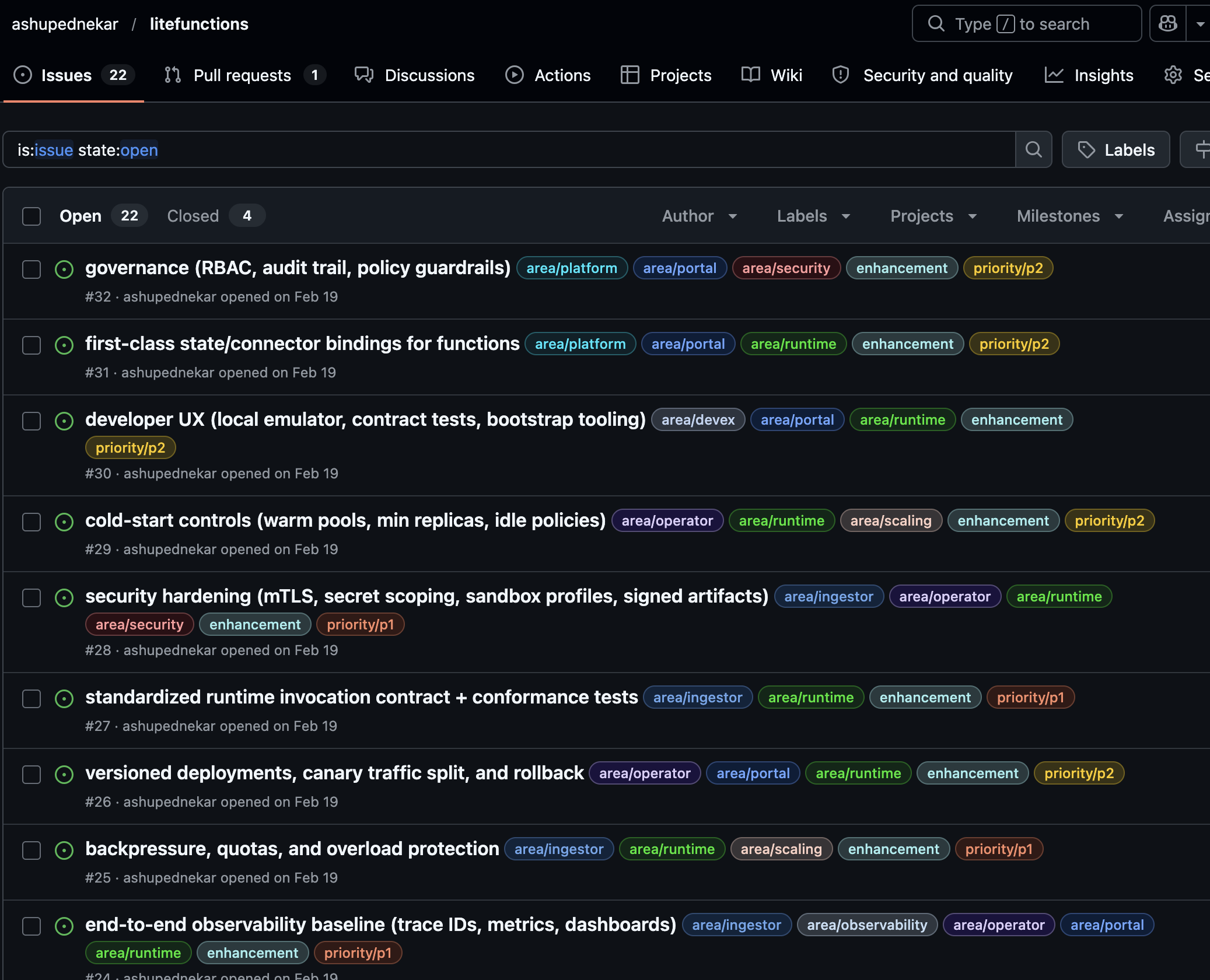 GitHub issues for litefunctions
